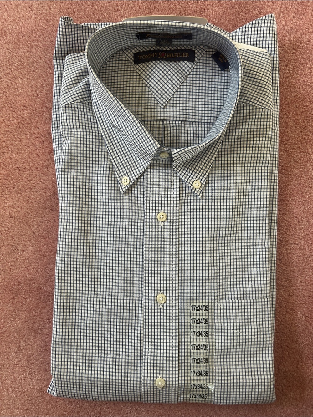 Tommy Hilfiger Men's Navy and White Micro-Check Button-Down Shirt